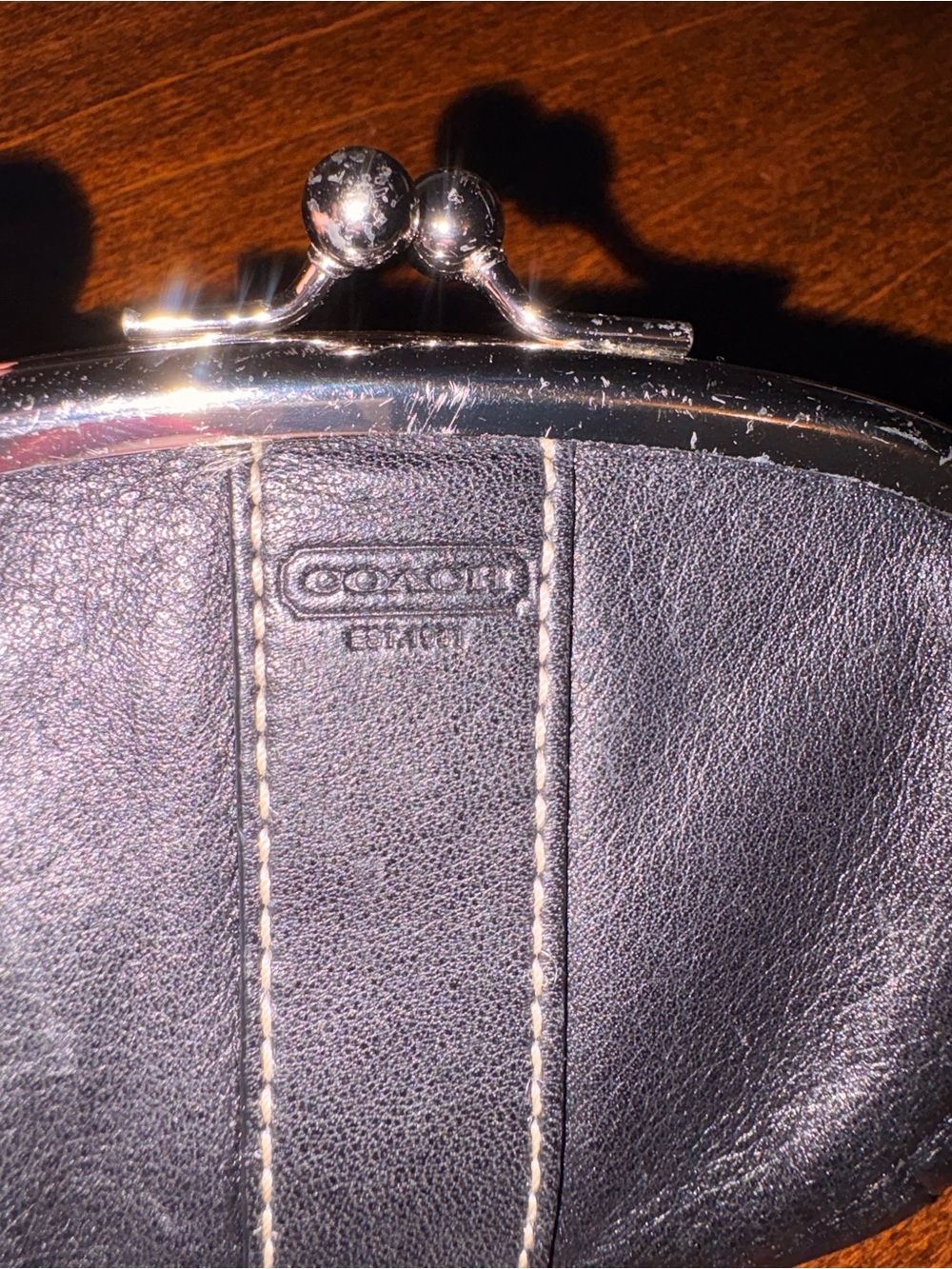 Coach Black Leather Kiss-Lock Coin Case - Picture 7 of 7
